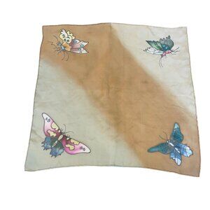 Vintage Hand-Painted Square-Shaped Silk Scarf Hand Rolled Edge